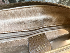 Vintage Gucci beige brown GG monogram jacquard and leather combo speedy design handbag with golden logo charm. Unisex use.