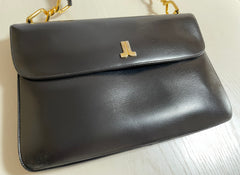 Vintage Lanvin black leather shoulder bag with logo motif. Classic masterpiece. 050320r11