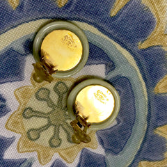 Vintage CHANEL yellow green, lime color and gold tone round button candy earrings. Perfect Chanel jewelry for any seasons.
