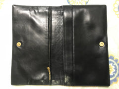 Vintage Bottega Veneta intrecciato navy and green woven lamb leather large clutch bag, purse. Unisex.