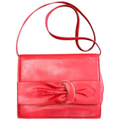 Vintage Valentino Garavani orange red leather clutch shoulder bag with a large gathered buckle design flap and V motif. Must have.