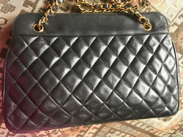 Chanel Vintage Chanel Jumbo XL Beige Lambskin Leather Shopping Tote