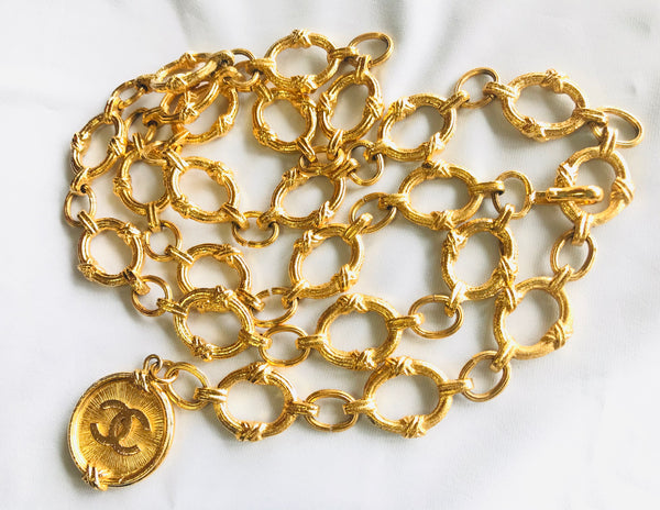 Vintage CHANEL golden chain belt with 3 round large CC motif charms. D – eNdApPi  ***where you can find your favorite designer vintages..authentic,  affordable, and lovable.