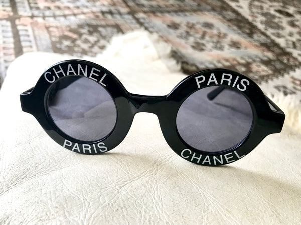 Vintage CHANEL black round frame mod sunglasses with white CHANEL PARI –  eNdApPi ***where you can find your favorite designer  vintages..authentic, affordable, and lovable.