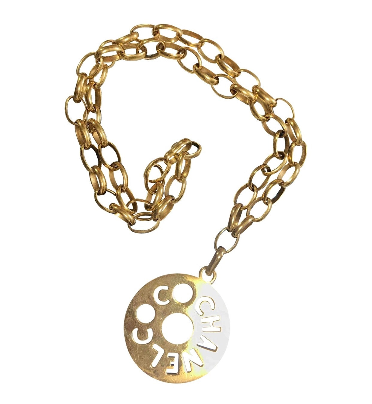 Vintage CHANEL golden chain necklace, chain belt with round logo
