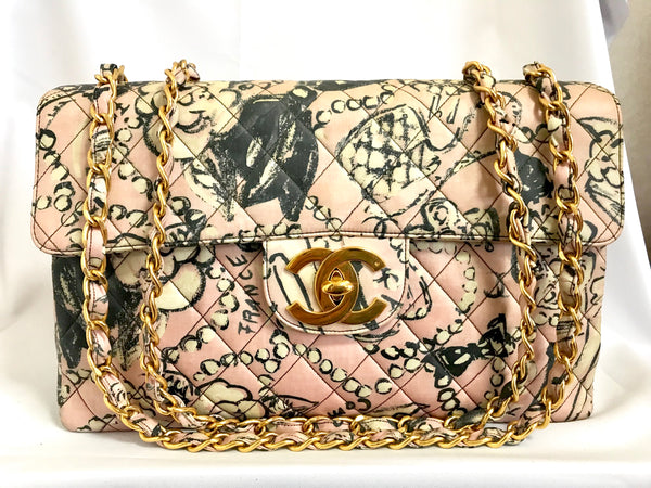 Vintage CHANEL golden double chain necklace with classic 2.55 bag