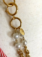 Vintage CHANEL double layer long chain necklace with faux pearls. Classic and Gorgeous masterpiece for the rest of your life.