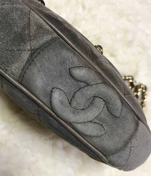 CHANEL VINTAGE GRIPOIX STONE BLACK SUEDE MINI FLAP SHOULDER BAG