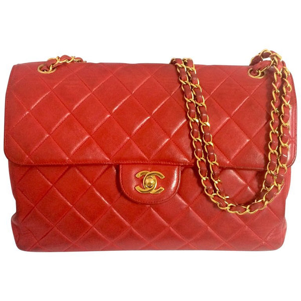 Vintage CHANEL rare red lambskin oval flap 2.55 shoulder bag with large  gold CC. For Sale at 1stDibs