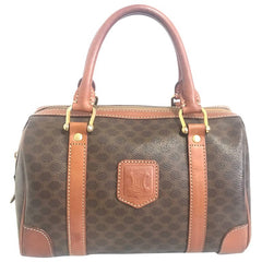 Vintage CELINE mini duffle bag, speedy style handbag with macadam blaison pattern and brown leather trimmings. Perfect daily use bag.
