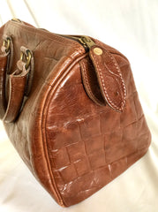 Vintage Mulberry brown croc embossed leather speedy bag style handbag. Classic unisex purse by Roger Saul. Must have bag.