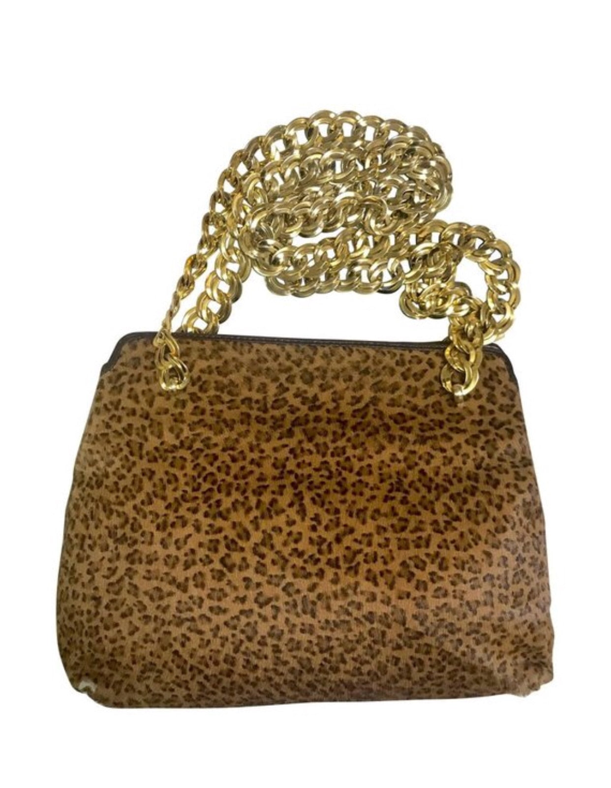 VIMODA Handbag Brown Leopard Cheetah Chain Strap Faux Suede Leather  Shoulder Bag