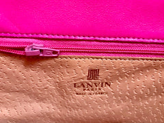 Vintage LANVIN pink lambskin clutch shoulder bag in chevron stitch design with iconic golden logo motif. Rare and adorable piece.