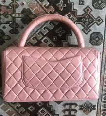 Vintage CHANEL milky pink color lambskin classic 2.55 handbag purse with golden CC. Rare color classic bag