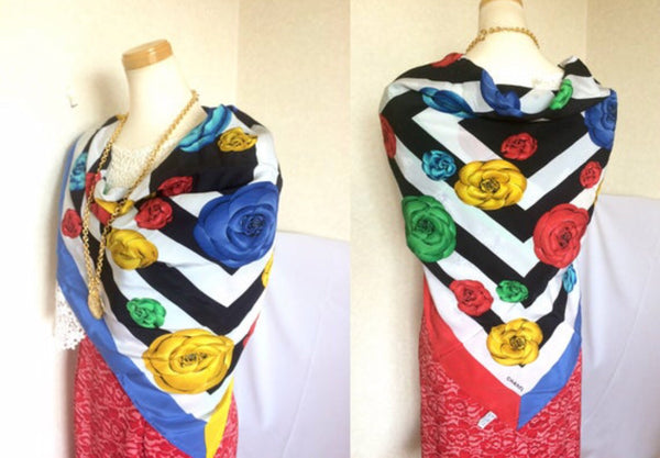 Vintage Chanel black and white geometric pattern and red, yellow, blue –  eNdApPi ***where you can find your favorite designer  vintages..authentic, affordable, and lovable.