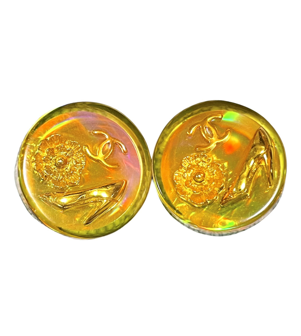 Vintage CHANEL yellow orange tone aurora resin earrings with Chanel ic –  eNdApPi ***where you can find your favorite designer  vintages..authentic, affordable, and lovable.