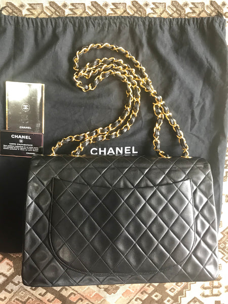CHANEL Jumbo 11 Large Chain Shoulder Bag Flap Lambskin Black Gold