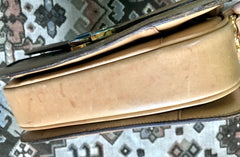 Vintage Celine beige macadam and blason pattern classic shoulder bag with golden logo motifs. Diffusion line. 050316r3