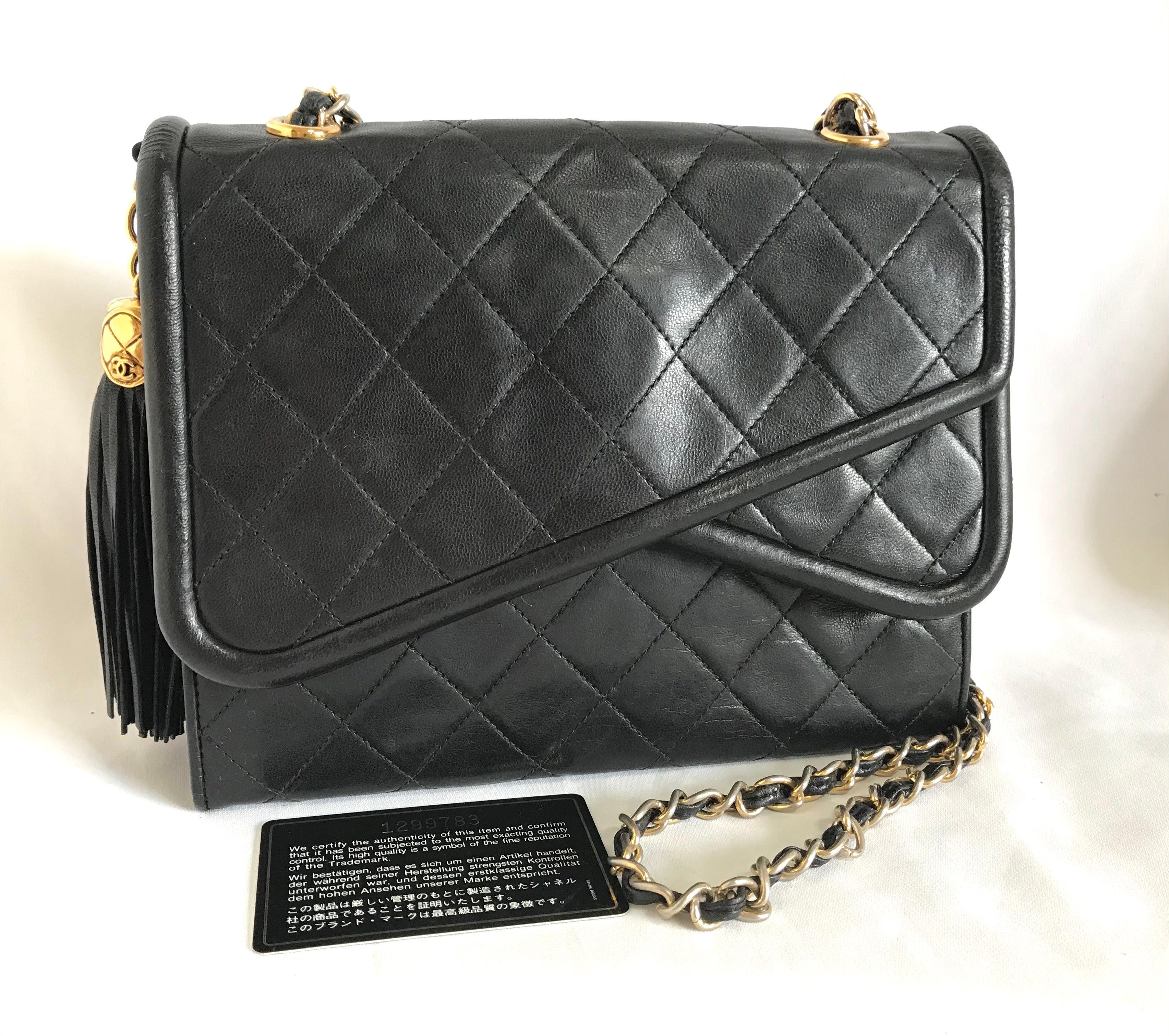 Chanel Vintage Black Quilted Satin CC Tassel Shoulder Bag Chanel