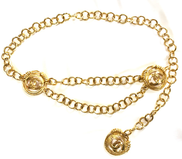 Chanel CC Quilted Charm Gold Triple Chain Belt