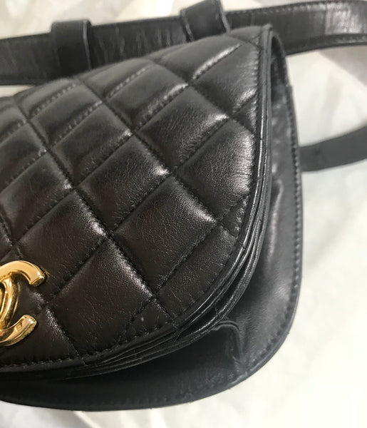 Vintage CHANEL 2.55 black fanny pack, belt bag with round flap and gol –  eNdApPi ***where you can find your favorite designer  vintages..authentic, affordable, and lovable.