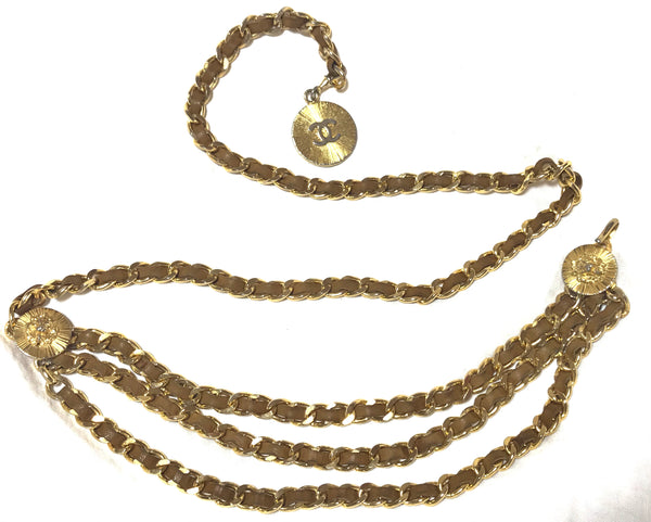 Vintage CHANEL Logo Sun Lion Head Medallion Necklace Belt 