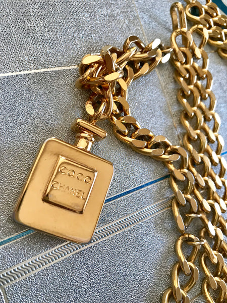 Vintage CHANEL golden double chain belt with logo perfume bottle charm –  eNdApPi ***where you can find your favorite designer  vintages..authentic, affordable, and lovable.