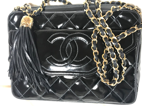 chanel large patent leather quilted tote bag