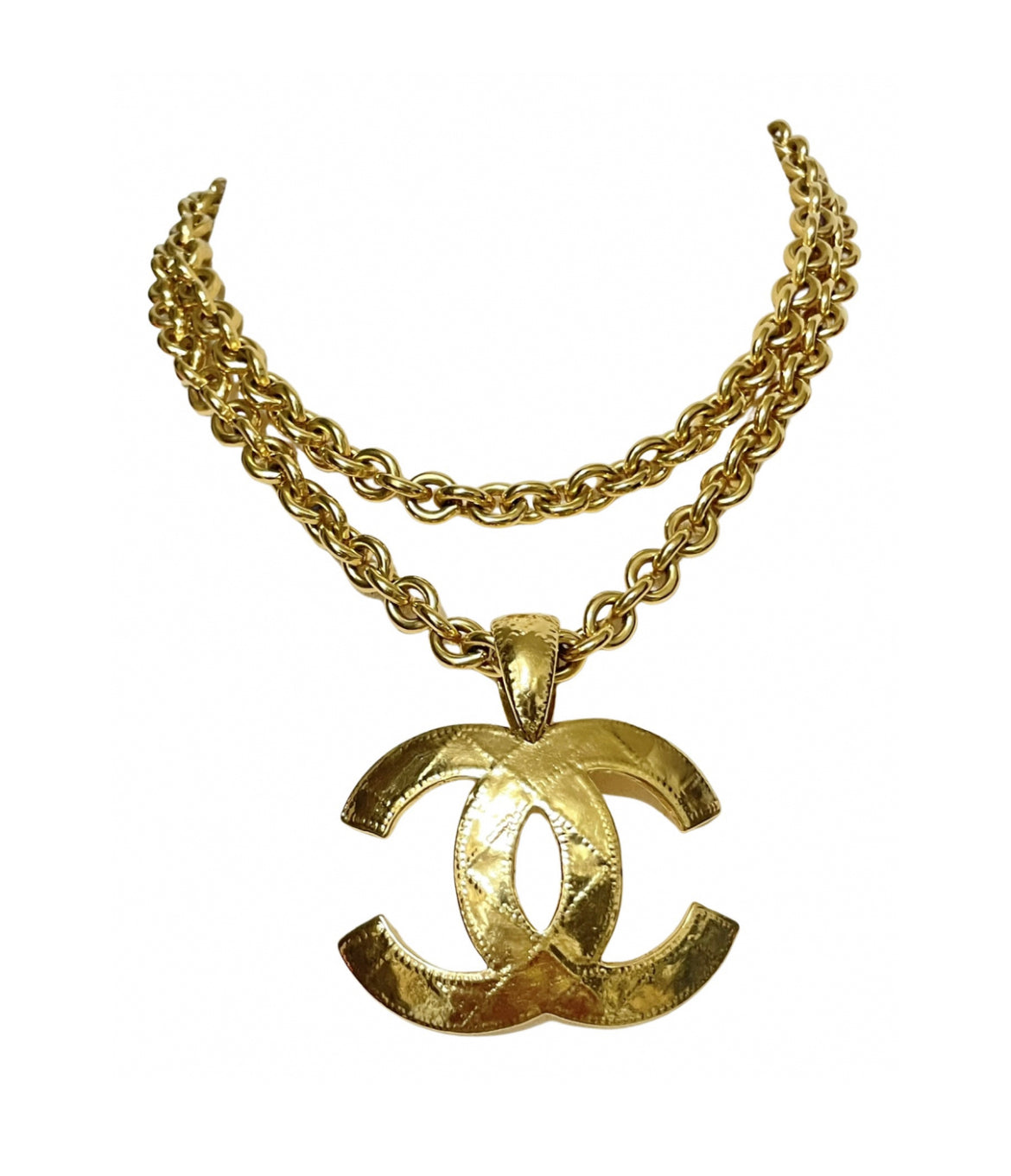 MINT. Vintage CHANEL golden chain necklace with large CC mark logo