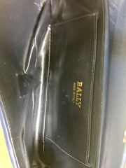 Vintage Bally black and blue enamel intrecciato design leather clutch purse, mini bag. Unique purse with golden B logo charm.
