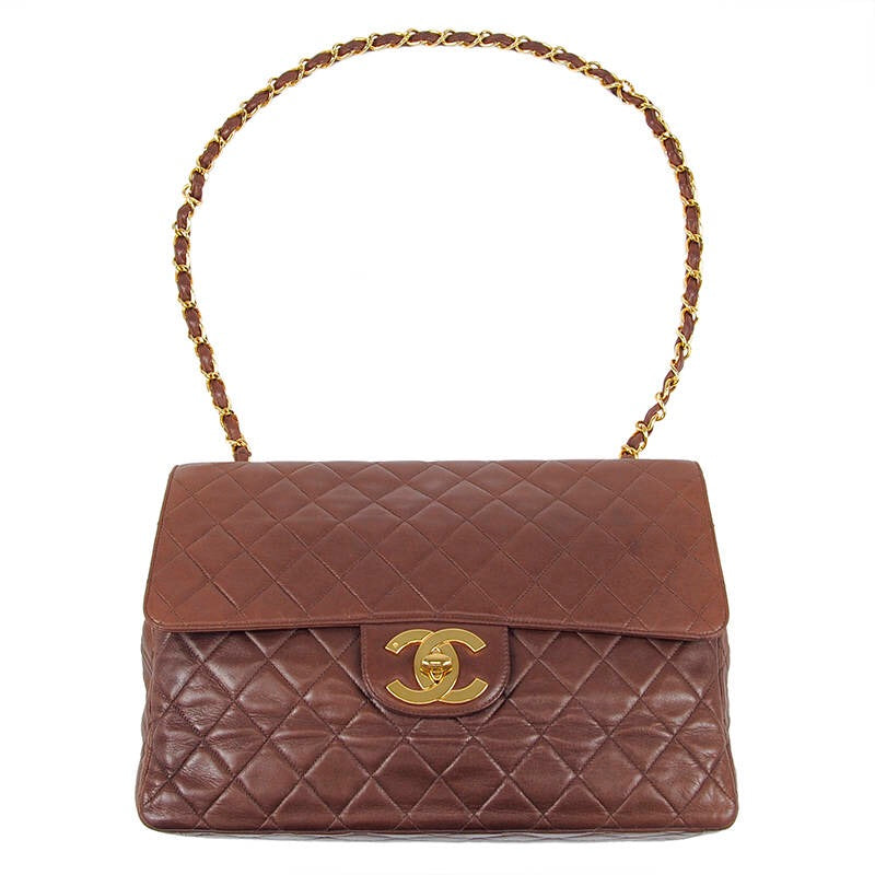 Chanel Vintage Chanel Brown Lambskin Leather Tote Shoulder Bag
