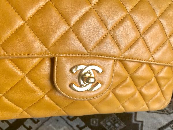 Vintage Chanel Medium Diana Flap Bag Yellow Lambskin Gold Hardware