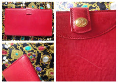 Vintage Christian Dior red genuine leather wallet with gold tone CD charm. 050816f3