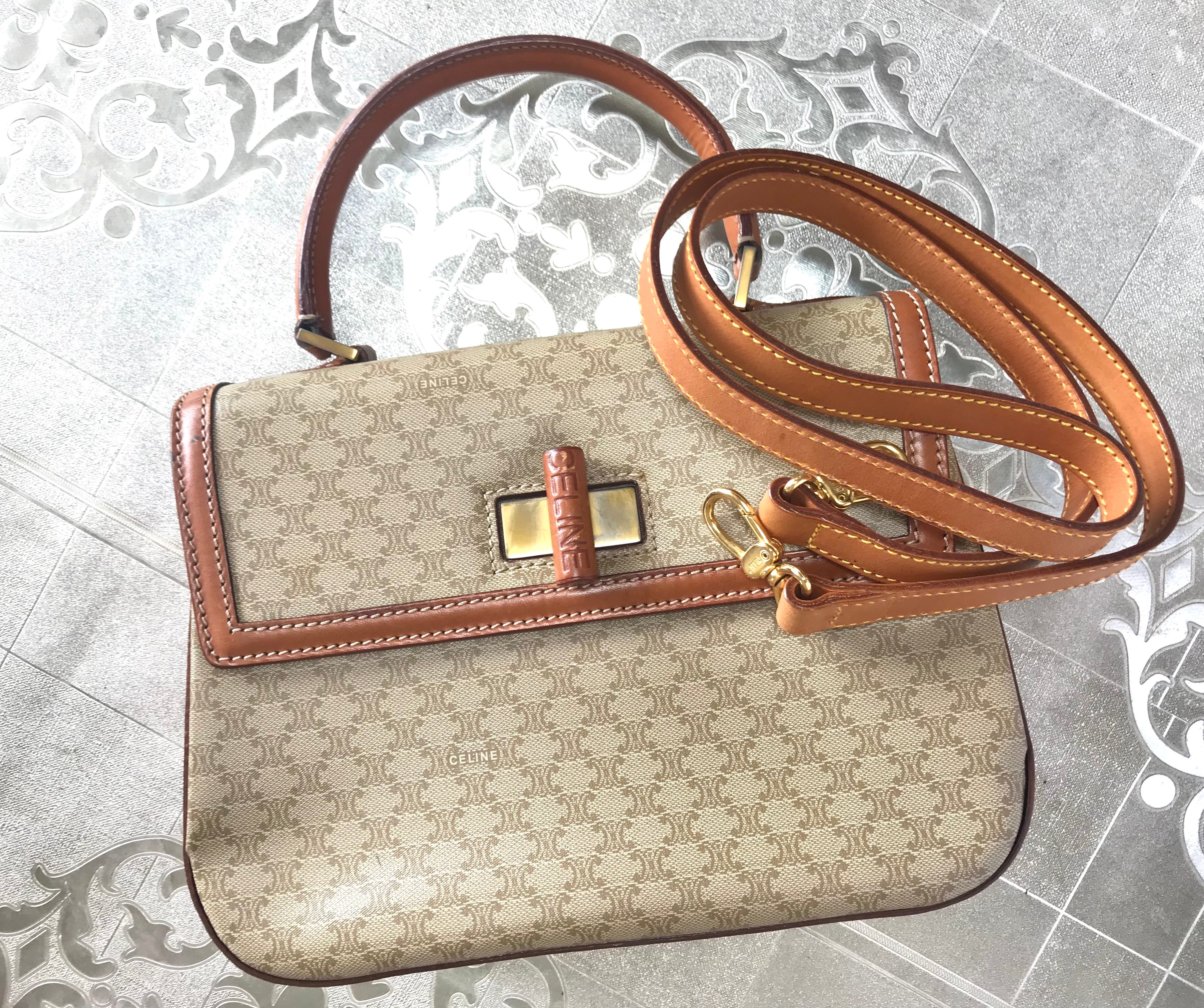Vintage Celine classic beige and brown macadam and blason pattern hand –  eNdApPi ***where you can find your favorite designer  vintages..authentic, affordable, and lovable.