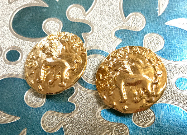 Vintage CHANEL lion, logo, and CC mark engraved golden round