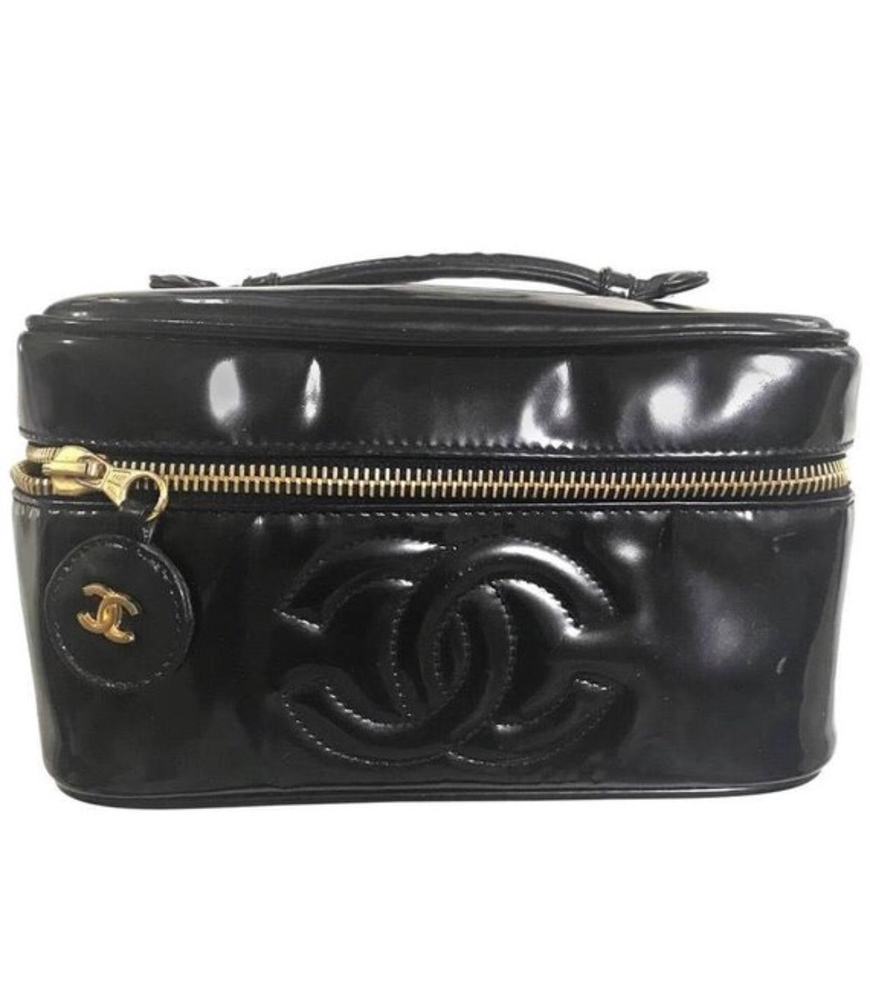 Chanel Vintage Black Patent Leather Vanity Case Shoulder Bag
