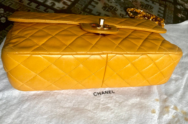 Chanel Classic Mini Rectangular Mustard Yellow Quilted Caviar with