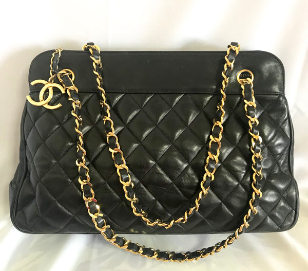 Chanel White Caviar Leather Vintage Cc Quilted Tote Bag