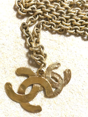 Vintage CHANEL long chain necklace with large and small CC mark pendant top. Gorgeous masterpiece jewelry.