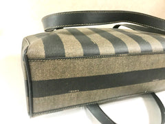 Vintage FENDI classic pecan stripe pattern large shopper tote bag with black leather handles. Daily use bag for Unisex.