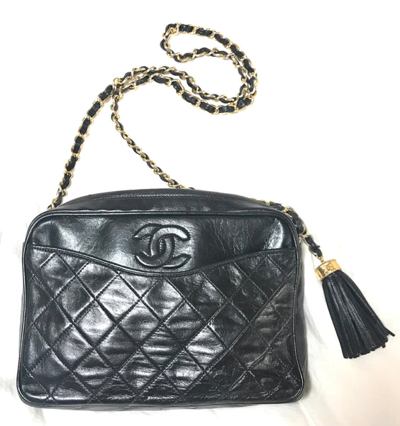 Vintage CHANEL black camera shoulder bag with CC mark stitch and tasse –  eNdApPi ***where you can find your favorite designer  vintages..authentic, affordable, and lovable.