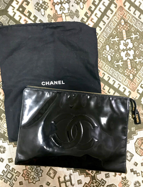 Vintage CHANEL classic black patent enamel document bag, large clutch –  eNdApPi ***where you can find your favorite designer  vintages..authentic, affordable, and lovable.