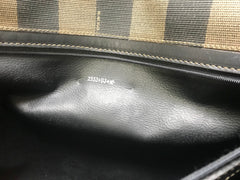 Vintage Fendi gray pecan stripe portfolio document bag, large clutch bag with black leather trimmings. Classic purse for unisex use.
