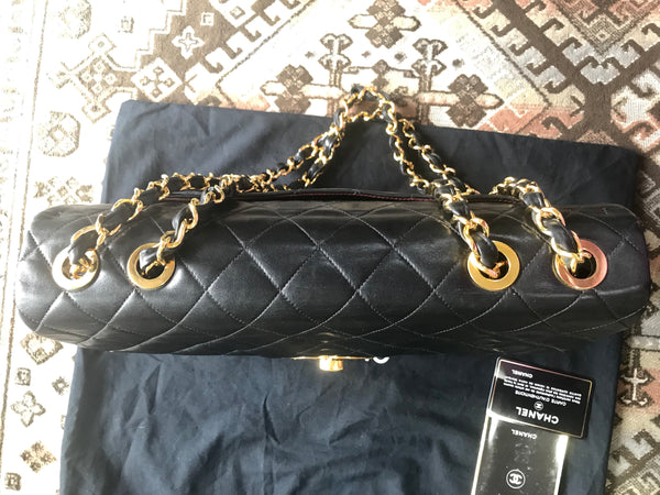 CHANEL Large Classic Handbag 11Chain Shoulder Bag Flap Black Lamb