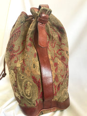 Vintage Mulberry khaki and wine brown gabeline weave fabric hobo bucket shoulder bag with leather trimming. Made in England. Masterpiece.