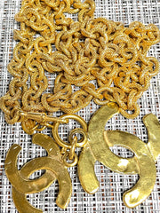 Vintage CHANEL long chain necklace with large and small CC mark pendant top. Gorgeous masterpiece jewelry.
