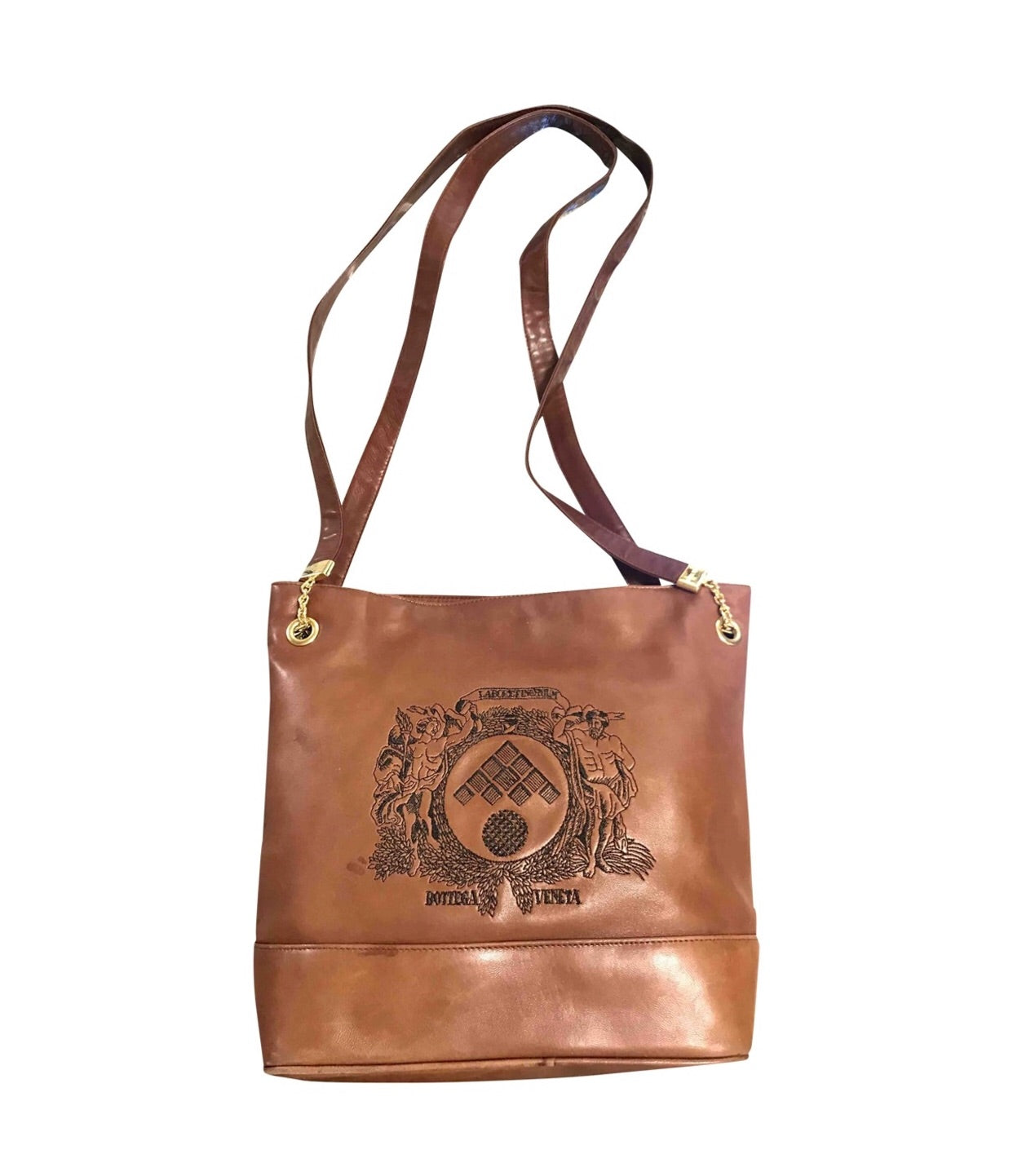 Emporio Vintage Boho Bag brown leather logo shoulder knot strap ties hg10