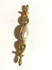 Vintage FENDI gold tone hat pin with white oval faux pearl and FF mark. Can be used as a brooch pin, jacket brooch pin too