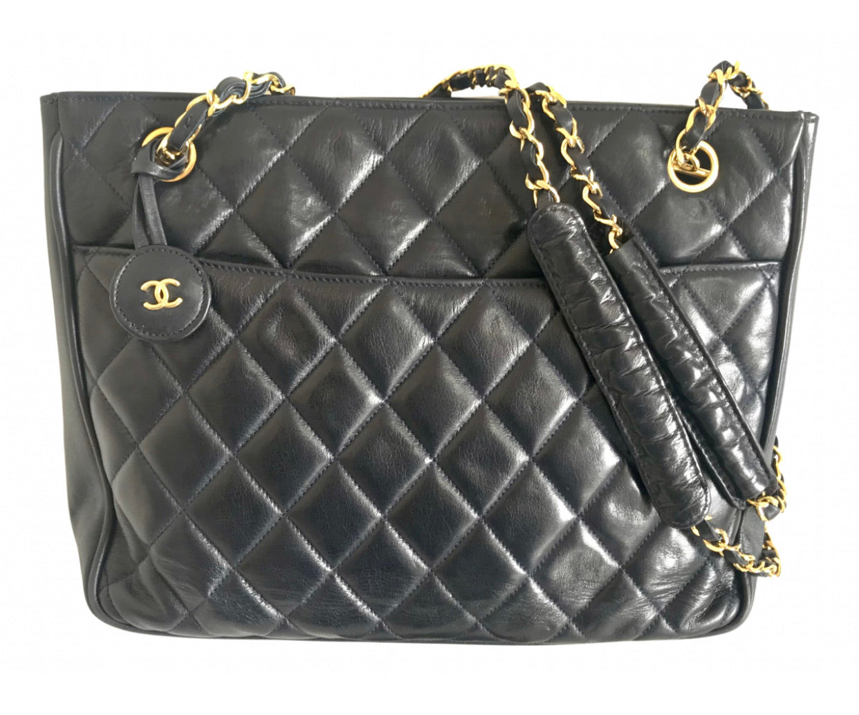 Chanel Vintage Chanel Navy Quilted Leather Shoulder Bag With Leather