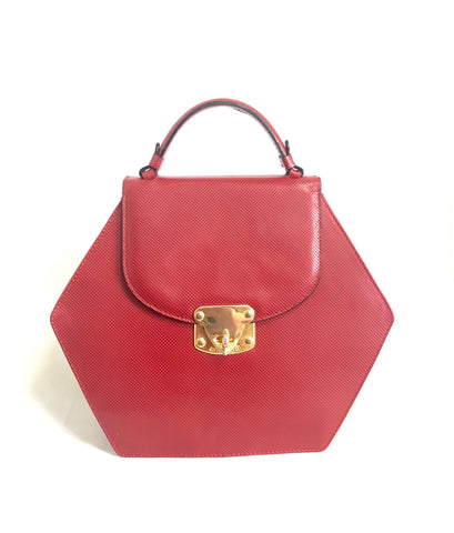 Vintage Bottega Veneta grained red leather hexagon shape handbag with golden hardware. Rare purse.